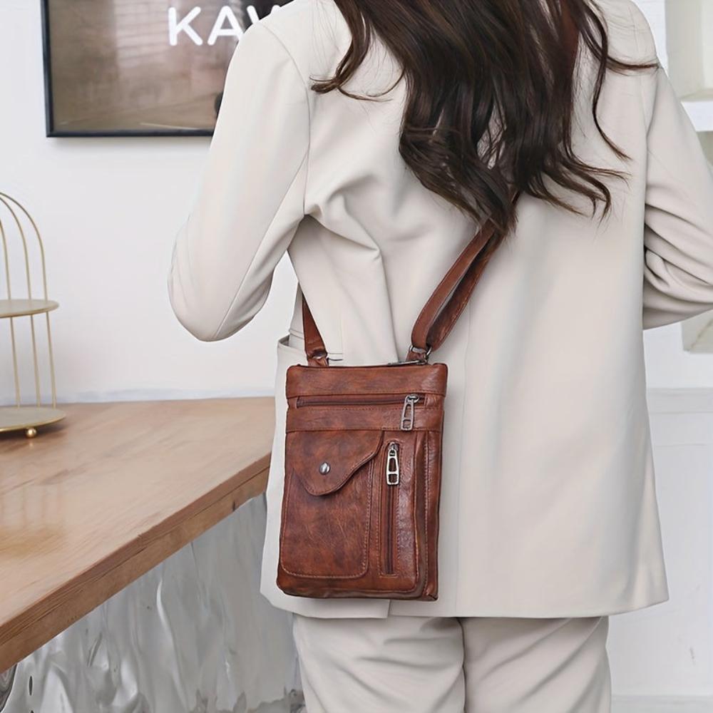 Adjustable strap vintage crossbody bag, women's faux leather shoulder bag.