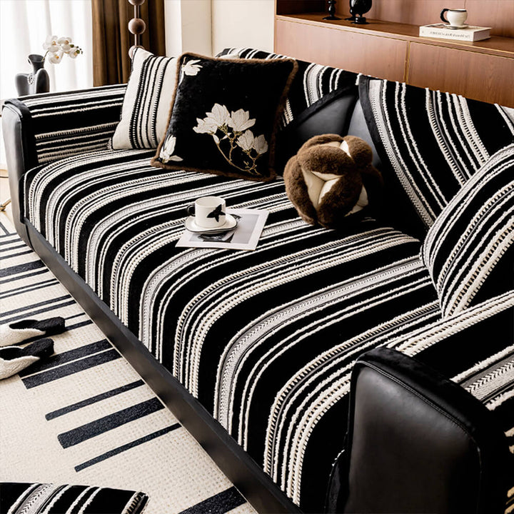 Soft vintage chenille couch cover, jacquard pattern, providing comfort and furniture protection.