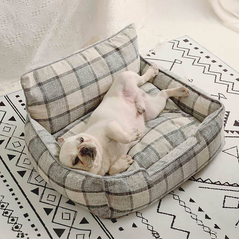 Comfortable pet sofa bed: removable, washable plaid cover, ideal for dogs & cats