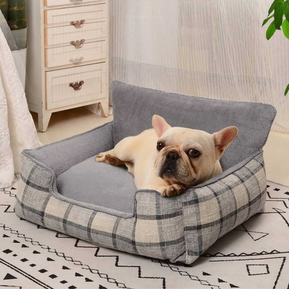 Removable cover plaid dog bed and cat bed, complete with soft blanket and pillow