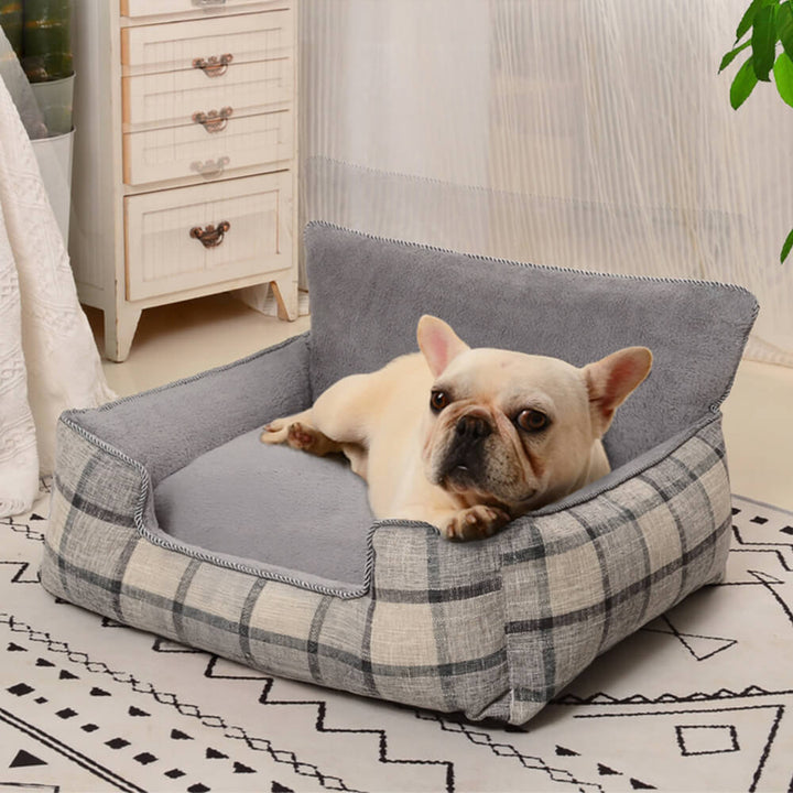 Removable cover plaid dog bed and cat bed, complete with soft blanket and pillow