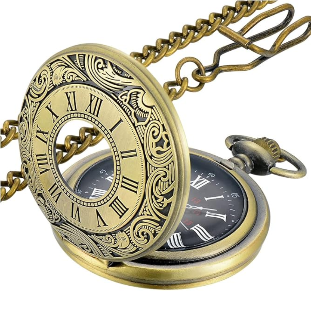 Vintage Roman numeral pocket watch, classic unisex timepiece for retro style lovers.