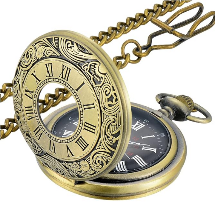 Vintage Roman numeral pocket watch, classic unisex timepiece for retro style lovers.