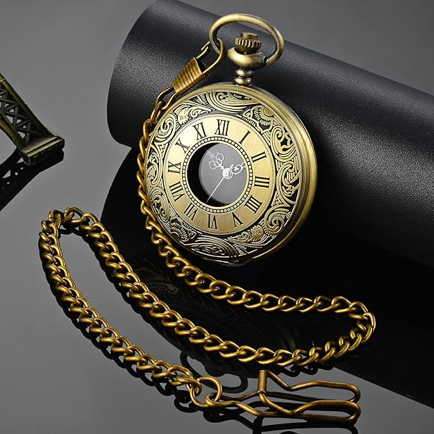 Elegant silver pocket watch, unisex design with Roman numerals, a refined classic timepiece.