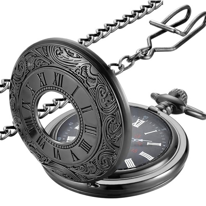Classic vintage pocket watch, Roman numeral display, a sophisticated men's & women's accessory.