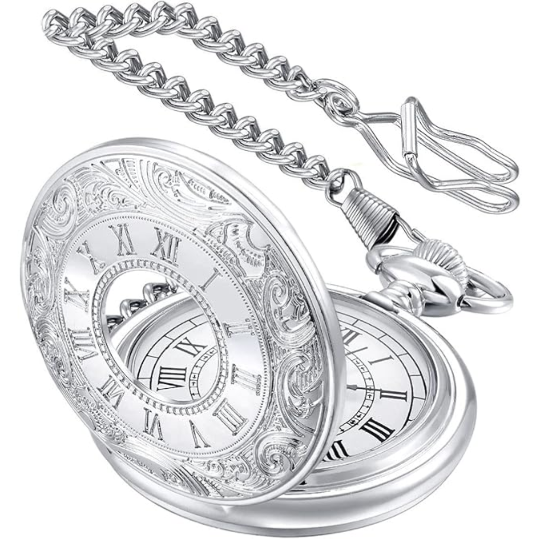 Gold tone Roman numeral pocket watch, a timeless retro accessory, ideal for elegant fashion.