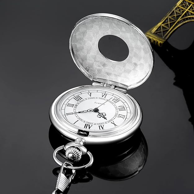 Antique-style Roman numeral pocket watch, a sophisticated accessory for both genders.