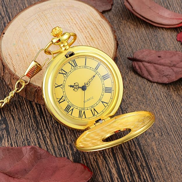 Bronze unisex pocket watch, vintage design with clear Roman numerals, classic timepiece.