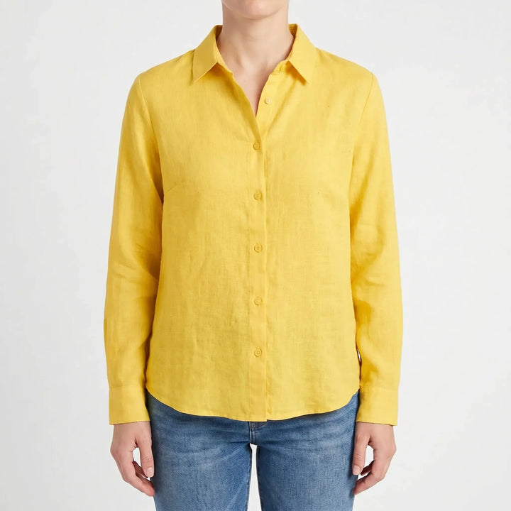 Collared long-sleeve Viola women's blouse. Lightweight and breathable, ideal for summer comfort.
