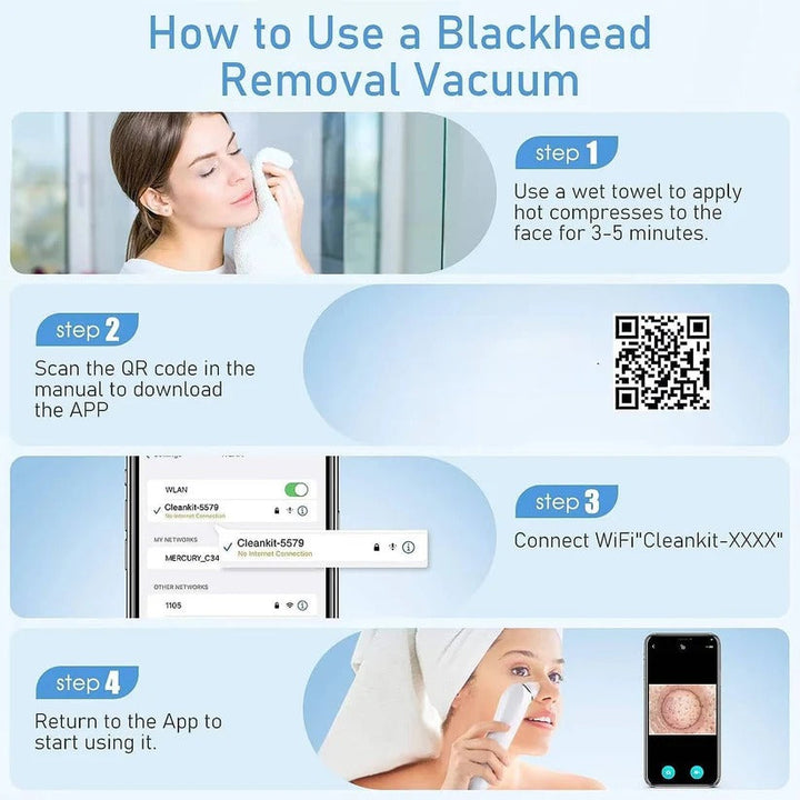 Complete skincare solution: visual pore vacuum extractor, blackhead remover, & facial cleanser with HD cam.