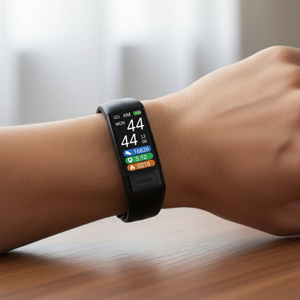 Wearable tech: VitalBand Smart Armband with Bluetooth, ECG, BP, HR monitoring. Unisex digital health tracker.