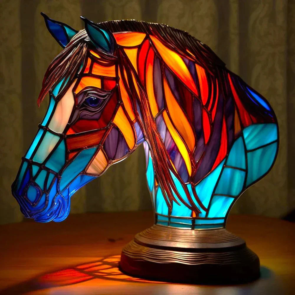 Songbird stained glass table lamp. Detailed artistic lighting, animal decor & elegant home accent.