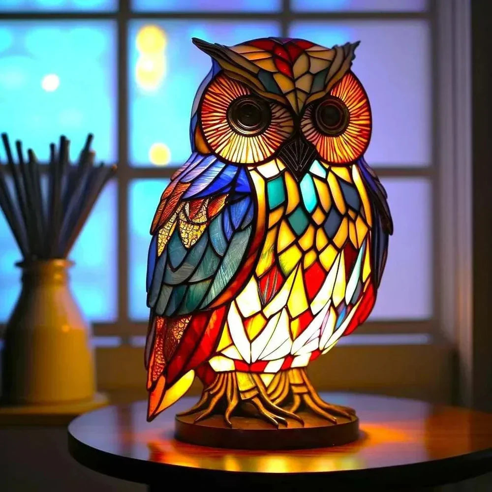 Cat stained glass lamp. Artistic animal decor, ambient lighting, unique tabletop accent.