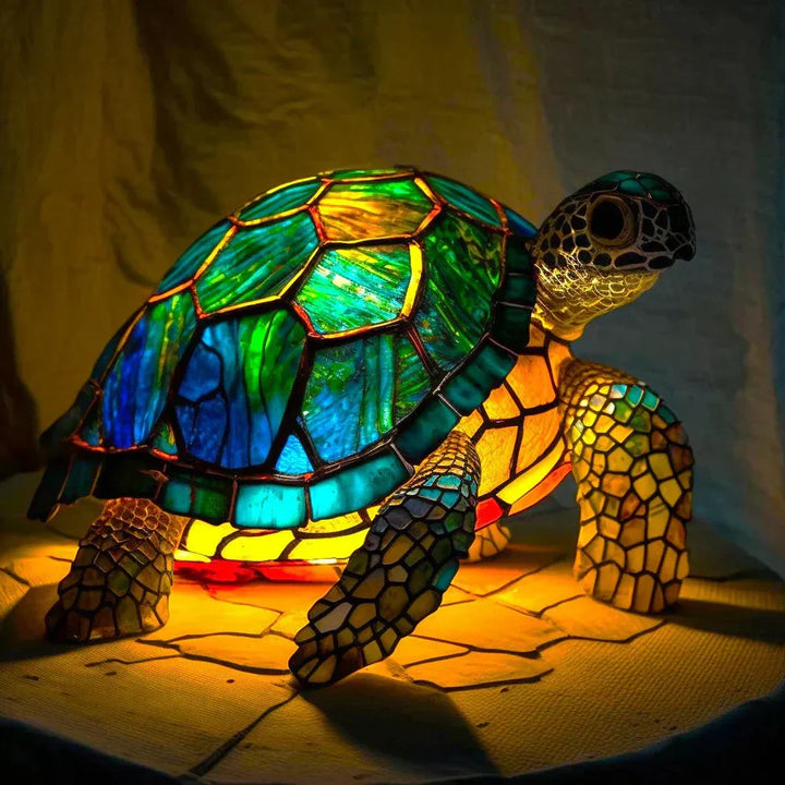 Dog stained glass table lamp. Decorative animal art, ambient lighting for home accent.