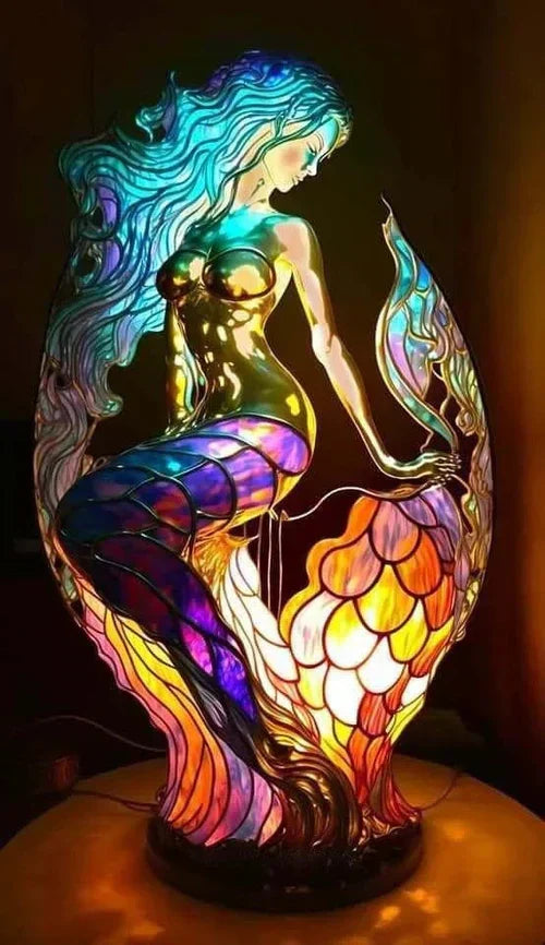 Horse stained glass lamp. Elegant wildlife art, ambient lighting & unique home decor.