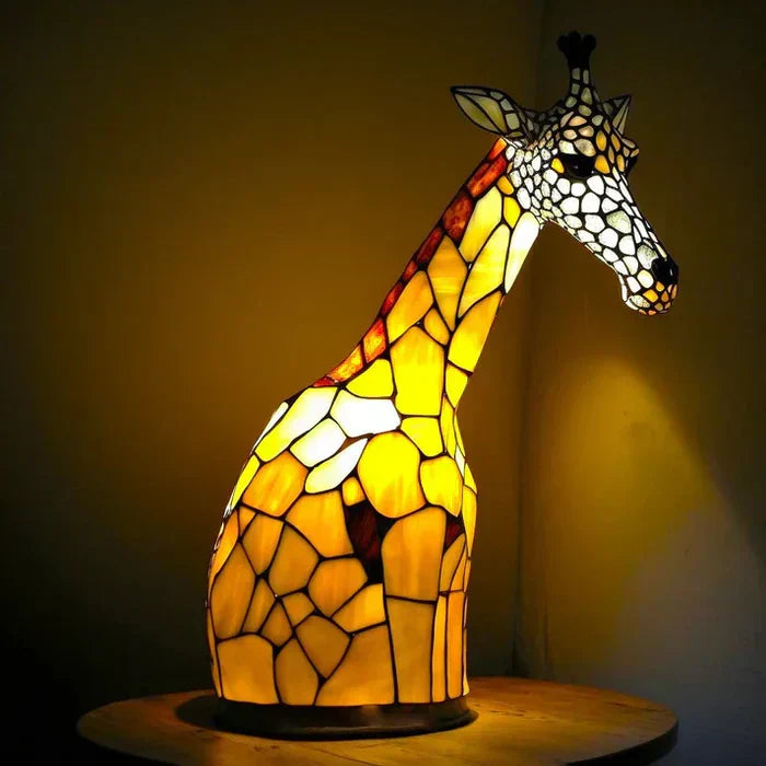 Squirrel stained glass tabletop lamp. Artistic animal decor, ambient lighting, unique gift.
