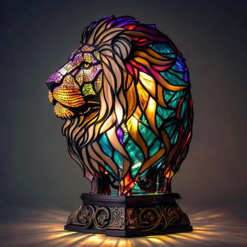 Rabbit stained glass lamp. Charming wildlife art, decorative lighting, unique home accent.