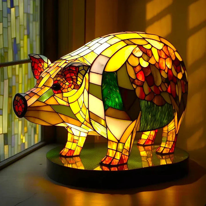Fox stained glass tabletop lamp. Decorative wildlife art, unique gift & artistic home lighting.