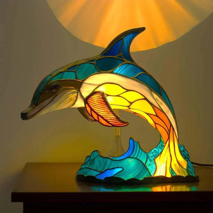 Artistic butterfly stained glass lamp. Decorative animal lighting, unique gift, ambient home accent.