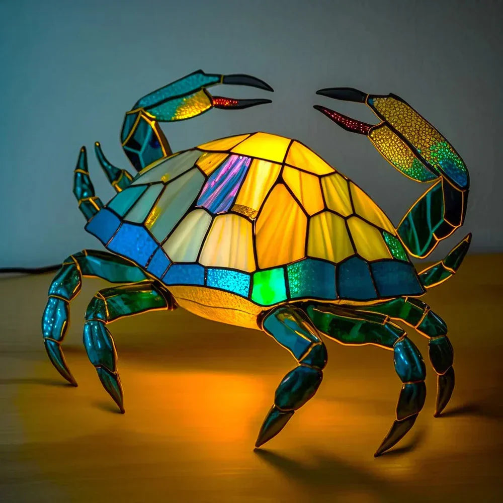 Tabletop elephant stained glass lamp. Decorative animal art, ambient lighting & unique home accent.