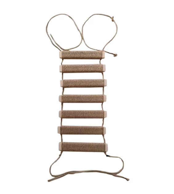 Cat wall bridge with hanging sisal rope ladder, sturdy pet furniture for climbing.