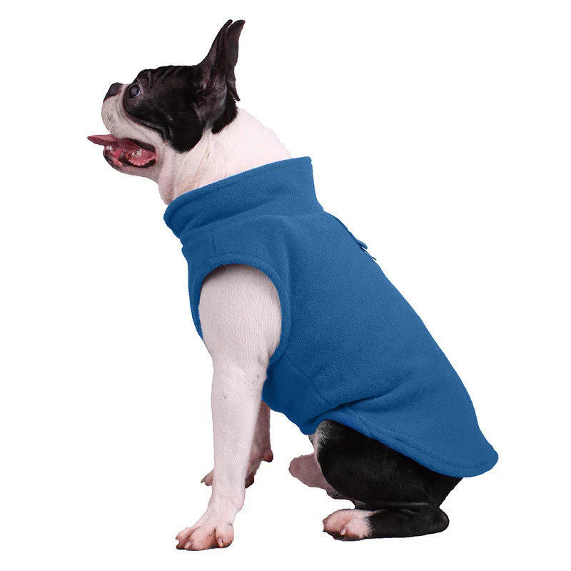 Red all-weather dog jacket, fleece-lined for warmth and pet comfort