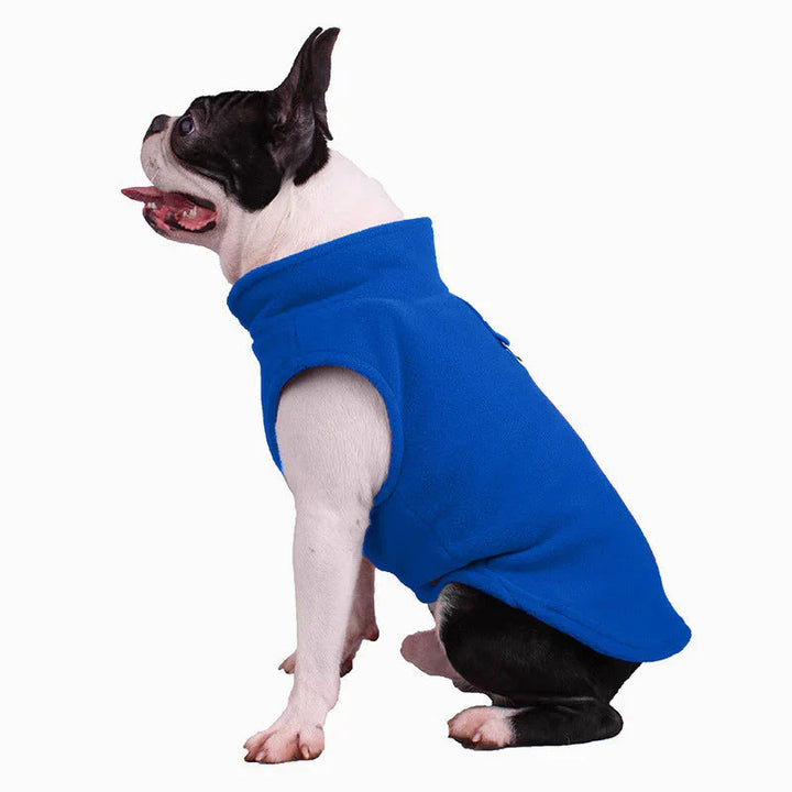 Close-up of durable fabric on a fleece-lined all-season dog jacket