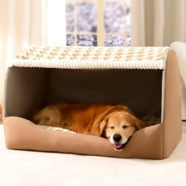 Comfortable pet bed with a protective canopy and soft cushion, ideal for anxious dogs by Noko Pets