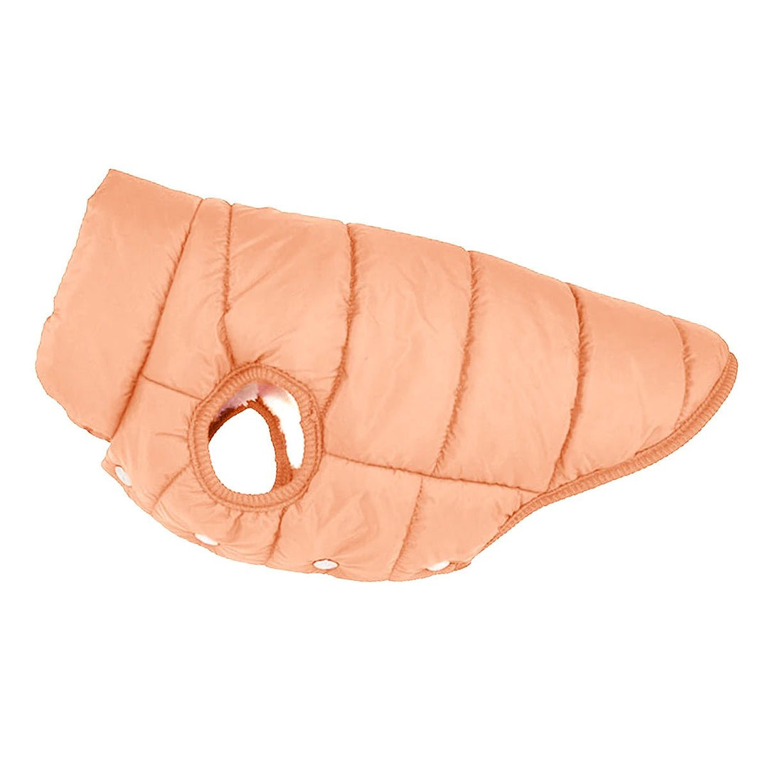 Close-up of the fleece lining and weather-resistant fabric of a dog's winter coat.