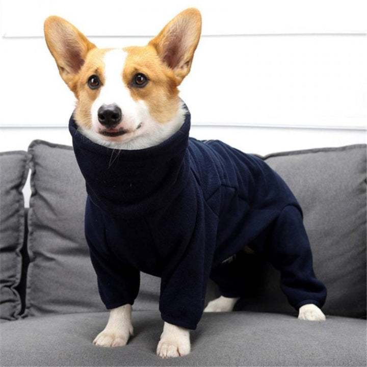 Warm full-body dog fleece in blue for ultimate pet comfort & winter protection