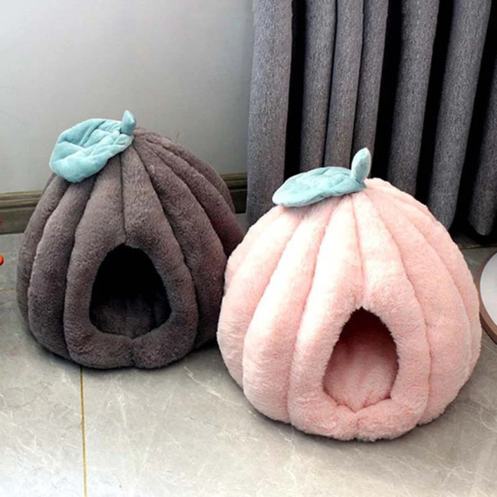 Unisex grey pet cave bed, insulated for warmth, ideal cat or small dog house.