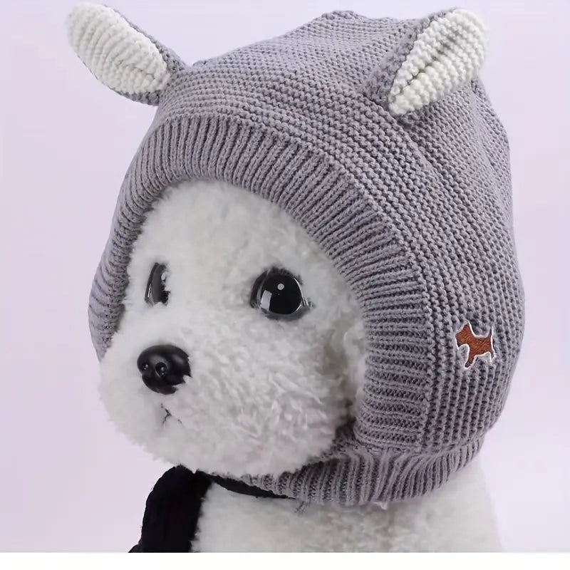 Warm knitted dog hat with ear holes, perfect winter pet accessory for small dogs