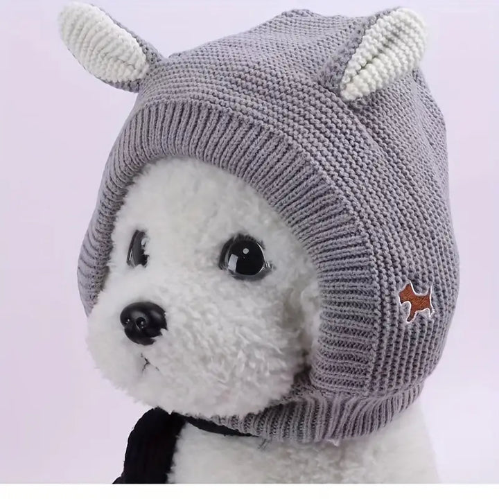 Warm knitted dog hat with ear holes, perfect winter pet accessory for small dogs