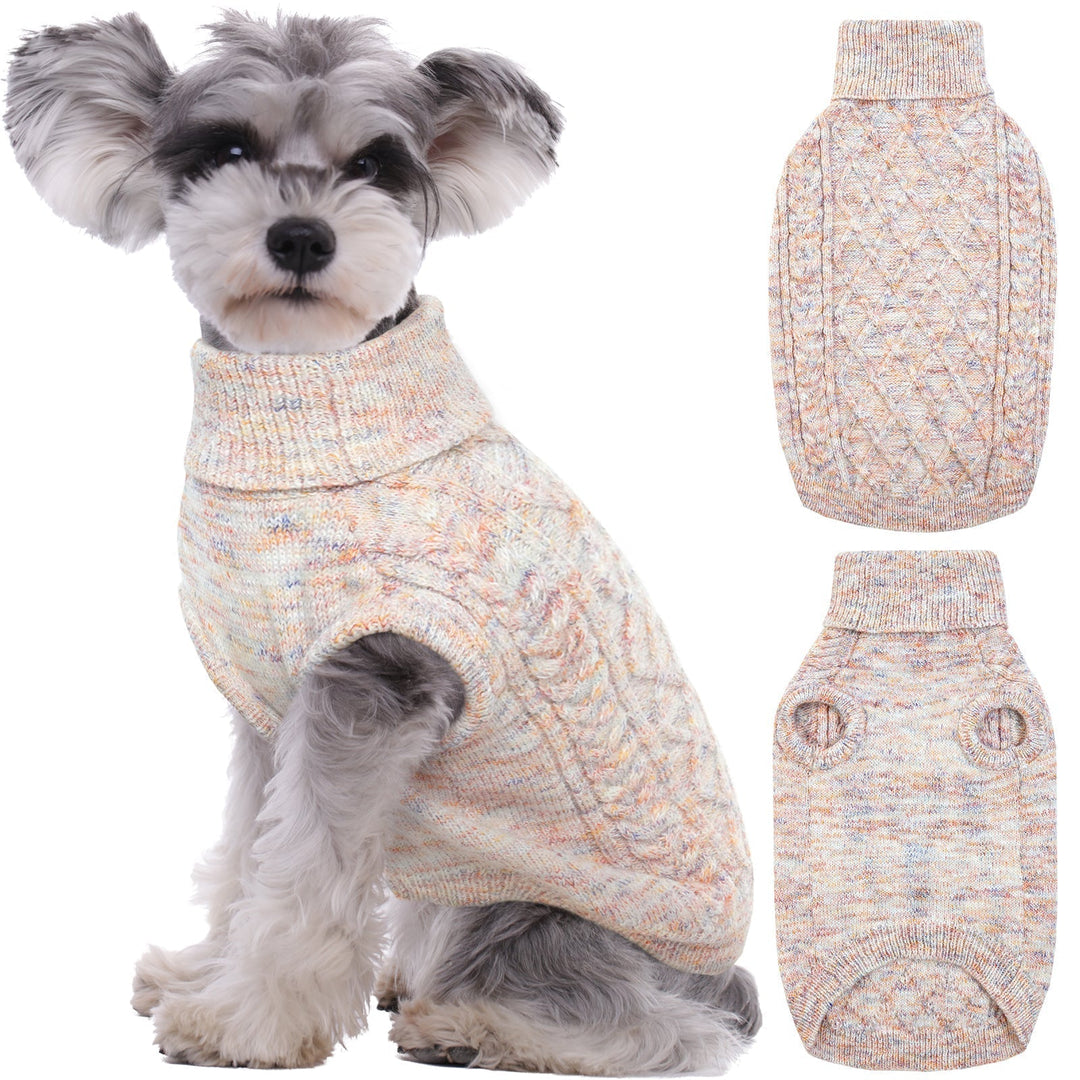 Warm knitted dog turtleneck sweater in brown, ideal for winter pet comfort