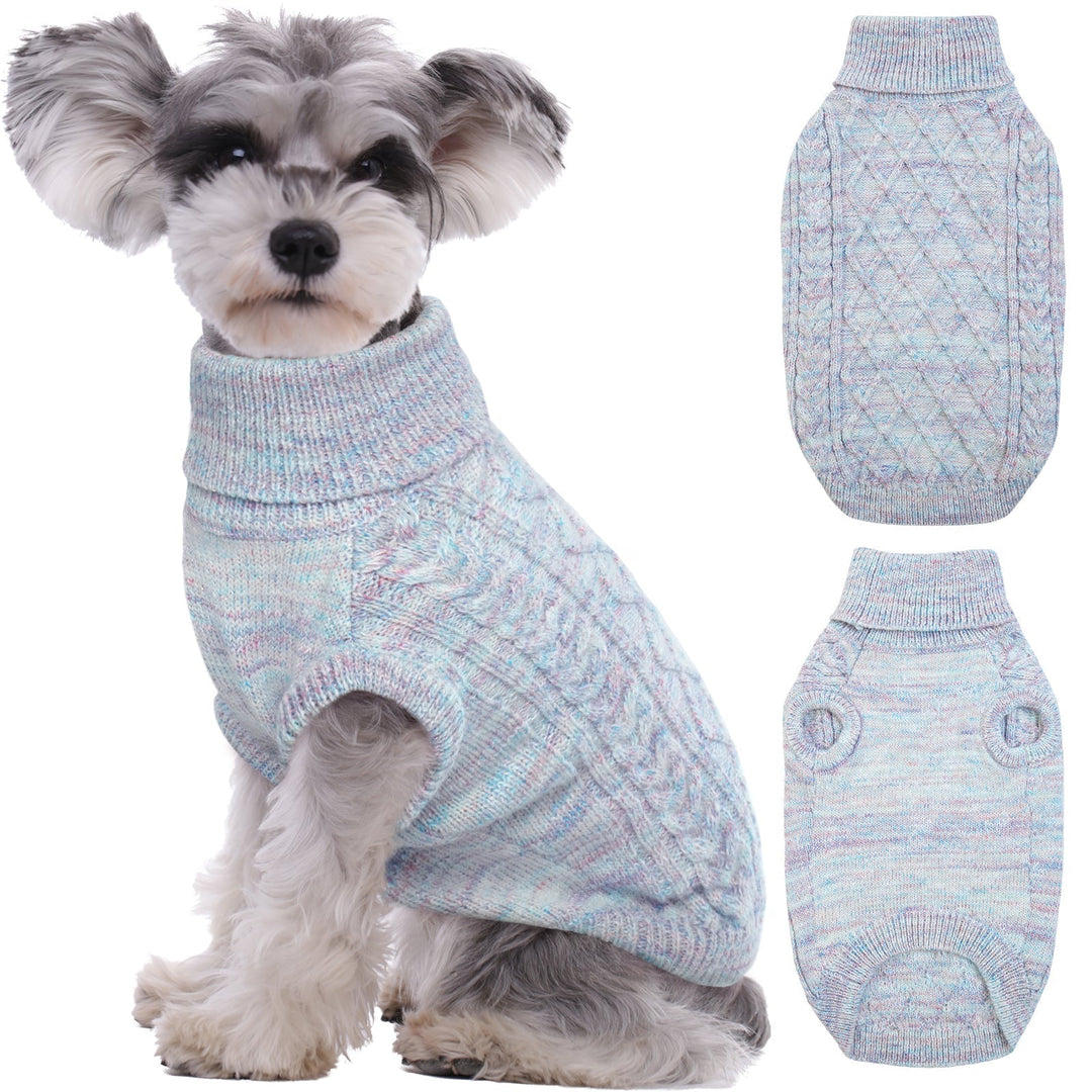 Elegant cream knitted dog turtleneck sweater, cozy and stretchy for winter walks