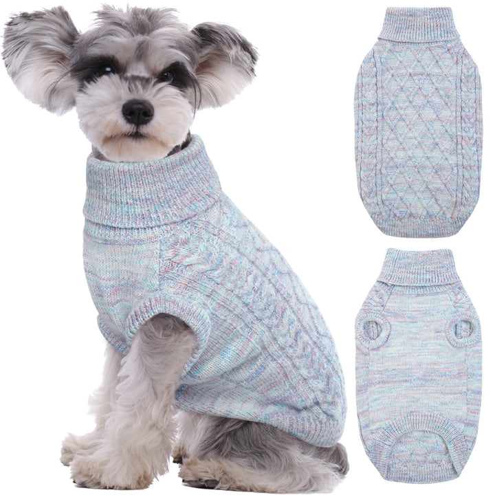 Elegant cream knitted dog turtleneck sweater, cozy and stretchy for winter walks