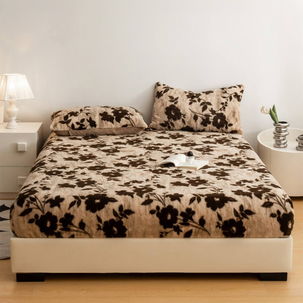 Warm and inviting faux rabbit fur fitted sheet, chic leopard print design
