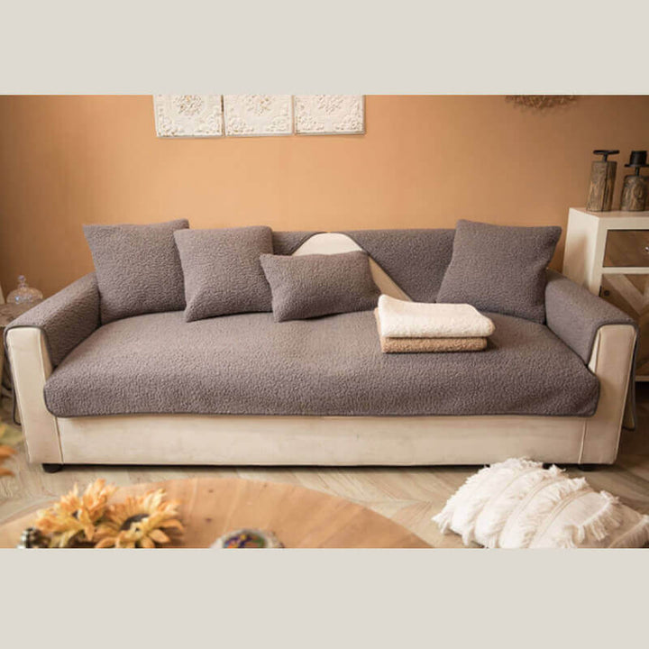 Kids playing on a soft teddy fleece non-slip sofa cover, comfortable and durable.