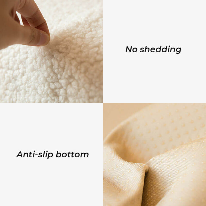 Detail of the non-slip backing on a plush teddy fleece sofa cover, perfect for pets.