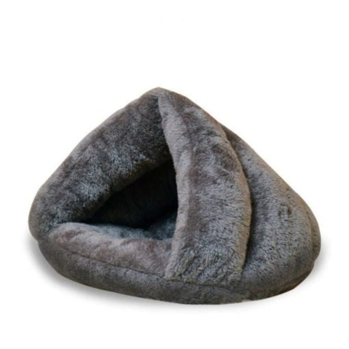 Luxurious faux fur self-heating cat bed, providing orthopedic support for restful pet sleep