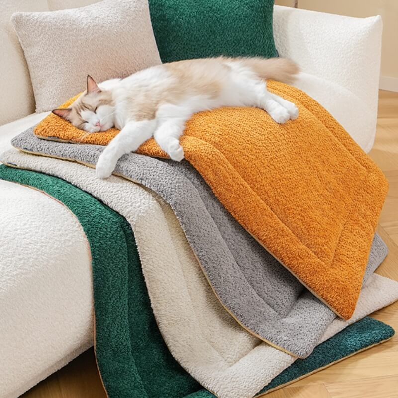Warm plush non-slip pet mat in a neutral color, perfect for dogs and cats to rest comfortably. Dog bed.