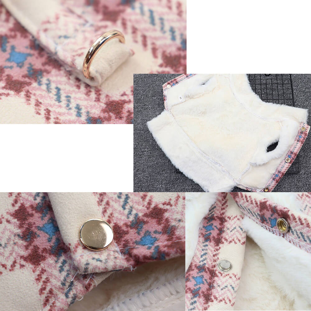 Soft fleece dog jacket in classic plaid pattern, ideal for keeping pets warm