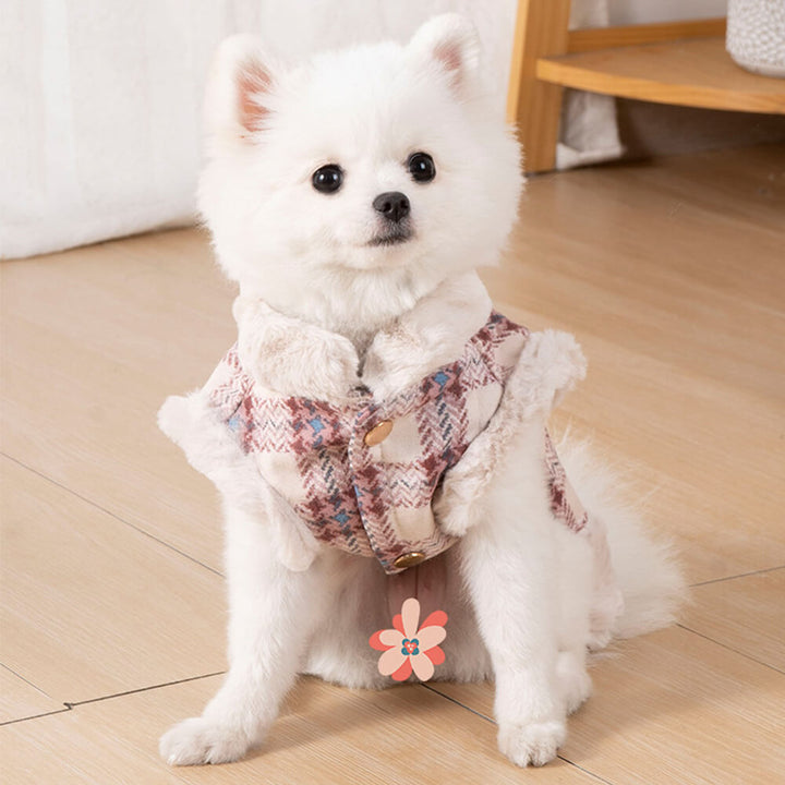 Red plaid fleece dog vest, a snug pullover for small dogs during chilly days