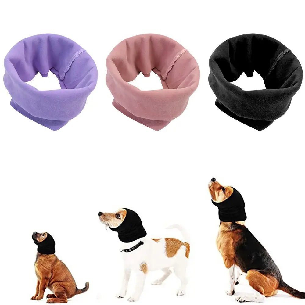 Comfortable striped dog snood, pet hat for anxiety relief, ear protection in cold weather