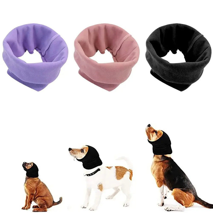 Comfortable striped dog snood, pet hat for anxiety relief, ear protection in cold weather