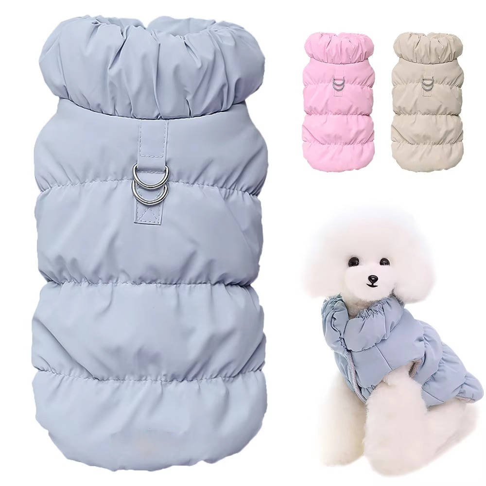 Warm red dog winter coat with cotton fleece lining for small pets, ideal for cold weather walks.