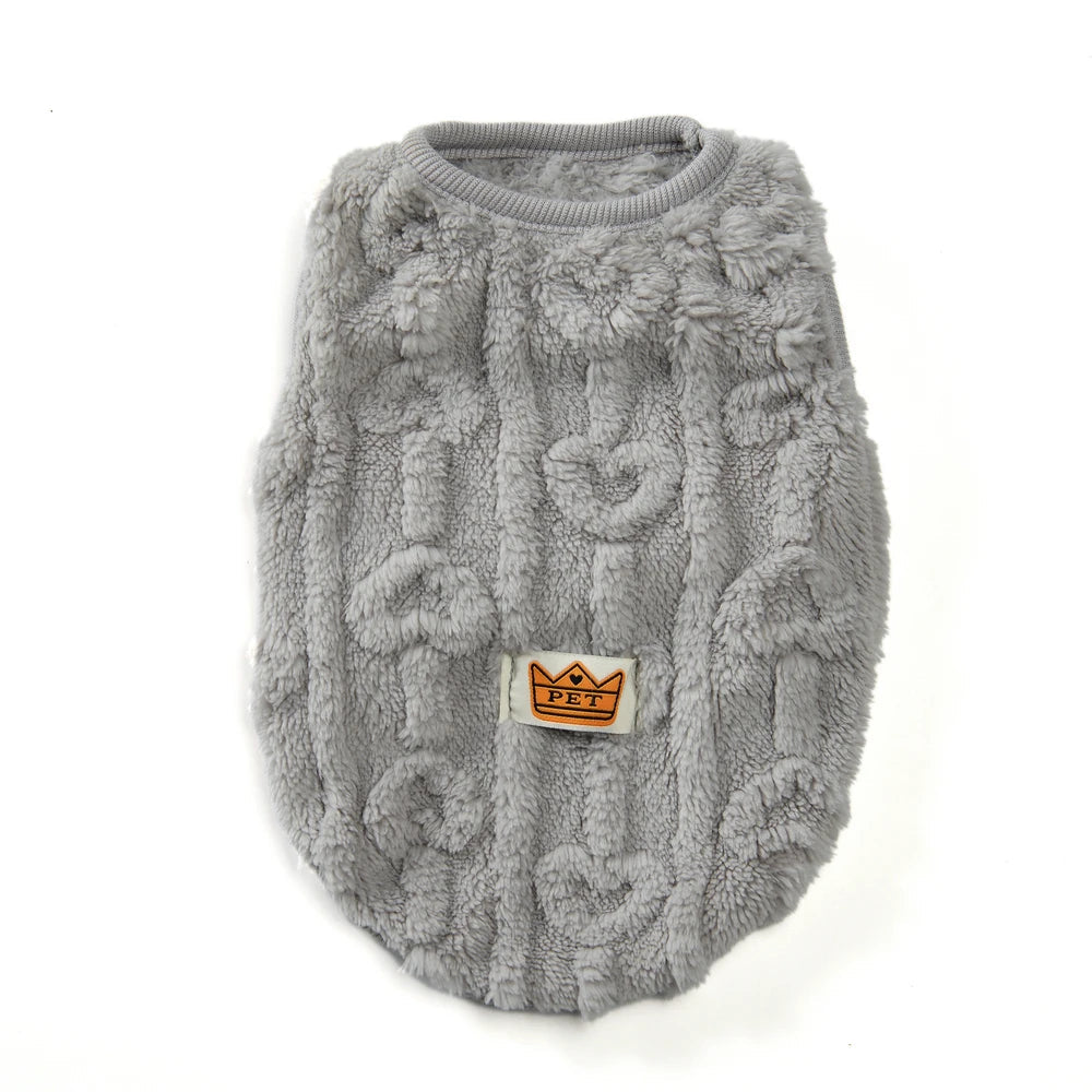 Warm red fleece pet jacket for small dog, cozy winter apparel with hood