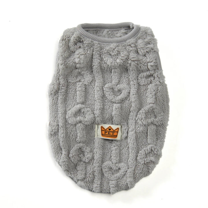 Warm red fleece pet jacket for small dog, cozy winter apparel with hood