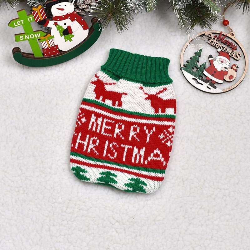 Warm red pet reindeer Christmas sweater with festive knit pattern for dogs and cats