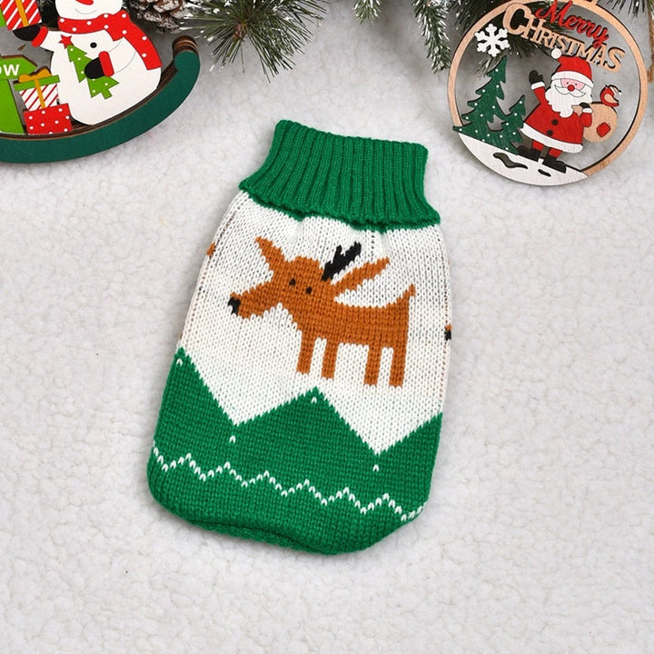 Soft knit pet sweater with reindeer graphic, ideal warm festive clothing for dogs/cats